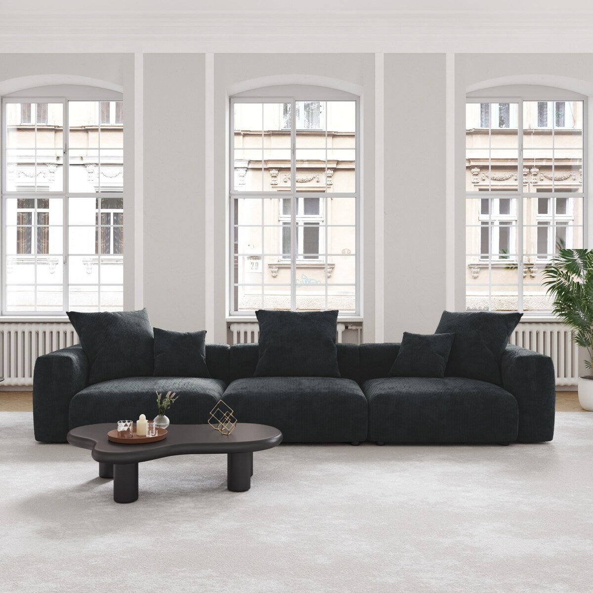 Canapé sectionnel modulaire en velours côtelé 141,73 avec coussin épais, canapé convertible à assise profonde pour salon