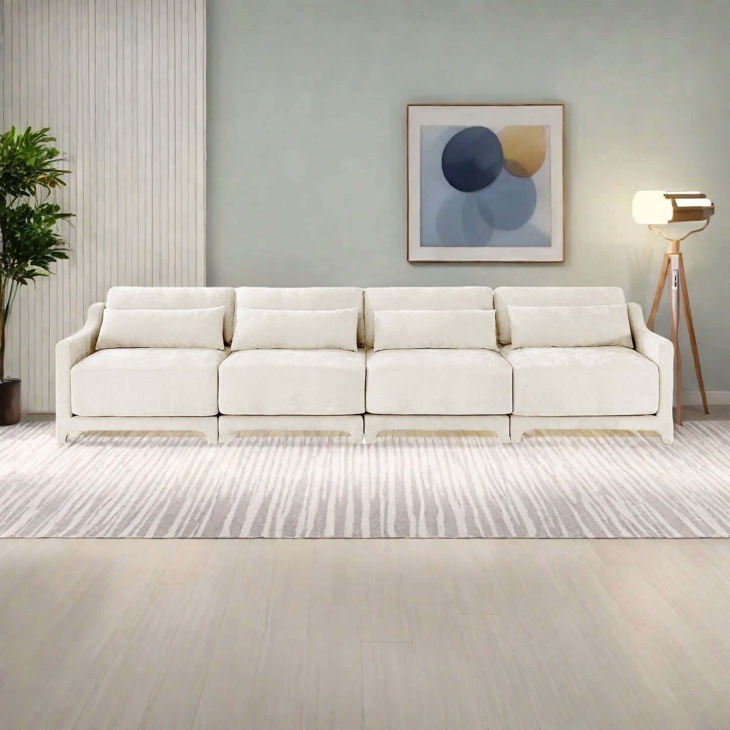 Canapé 6 places en chenille 141,7 avec base ergonomique en bois et éponge haute résilience pour le salon