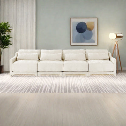 Canapé 6 places en chenille 141,7 avec base ergonomique en bois et éponge haute résilience pour le salon