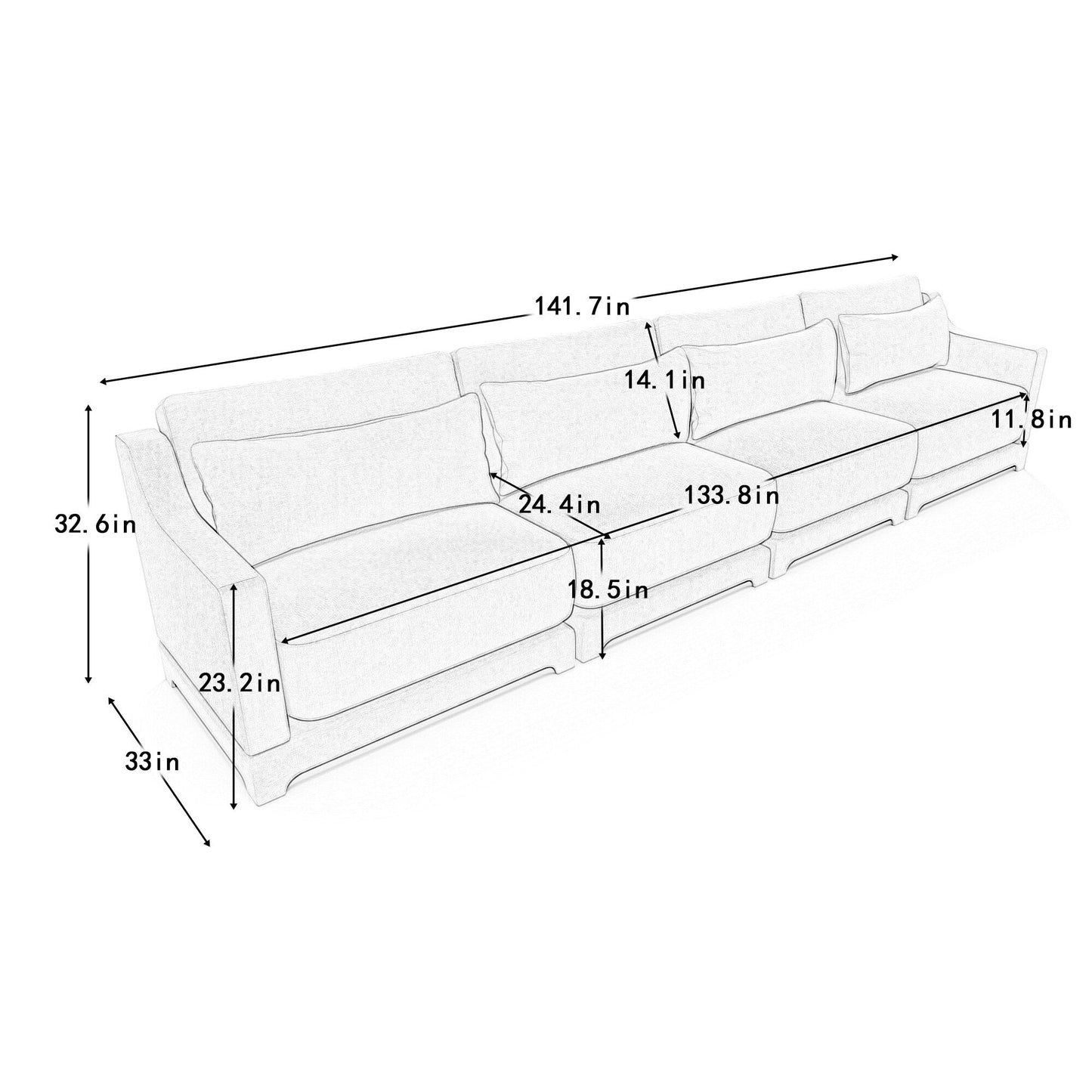 Canapé 6 places en chenille 141,7 avec base ergonomique en bois et éponge haute résilience pour le salon