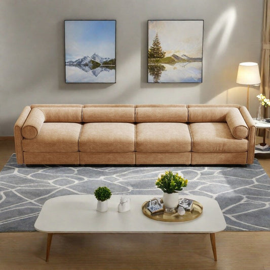 Canapé modulaire sectionnel 4 places en chenille 142,5 avec rangement et dossier cylindrique