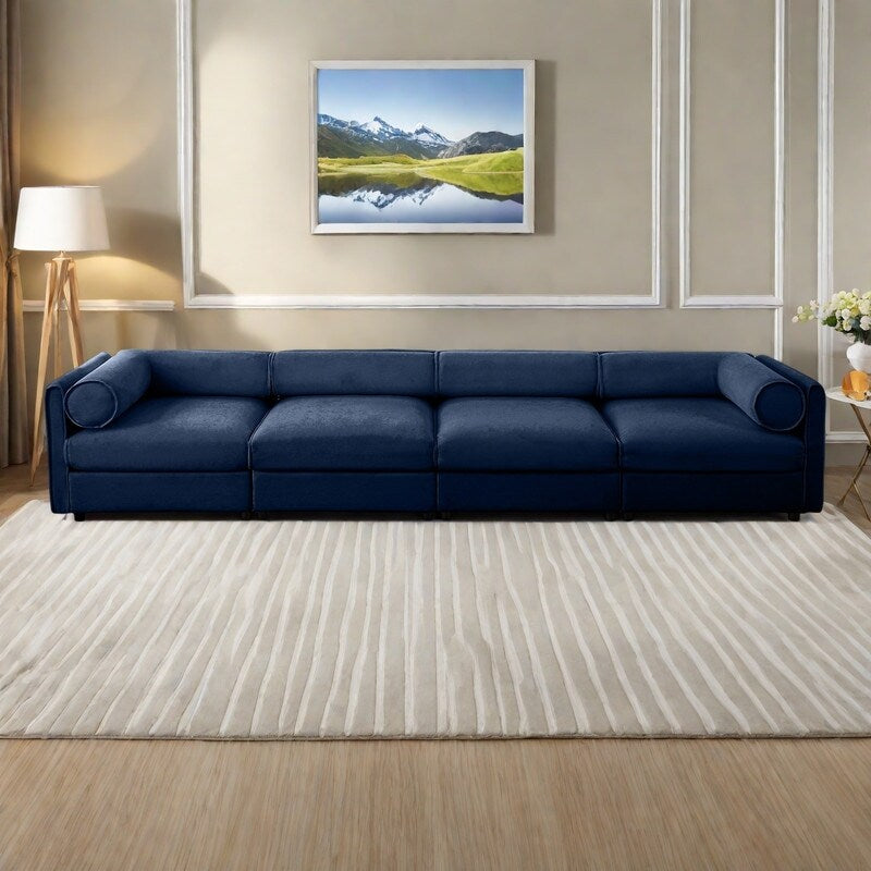 Canapé modulaire sectionnel 4 places en chenille 142,5 avec rangement et dossier cylindrique