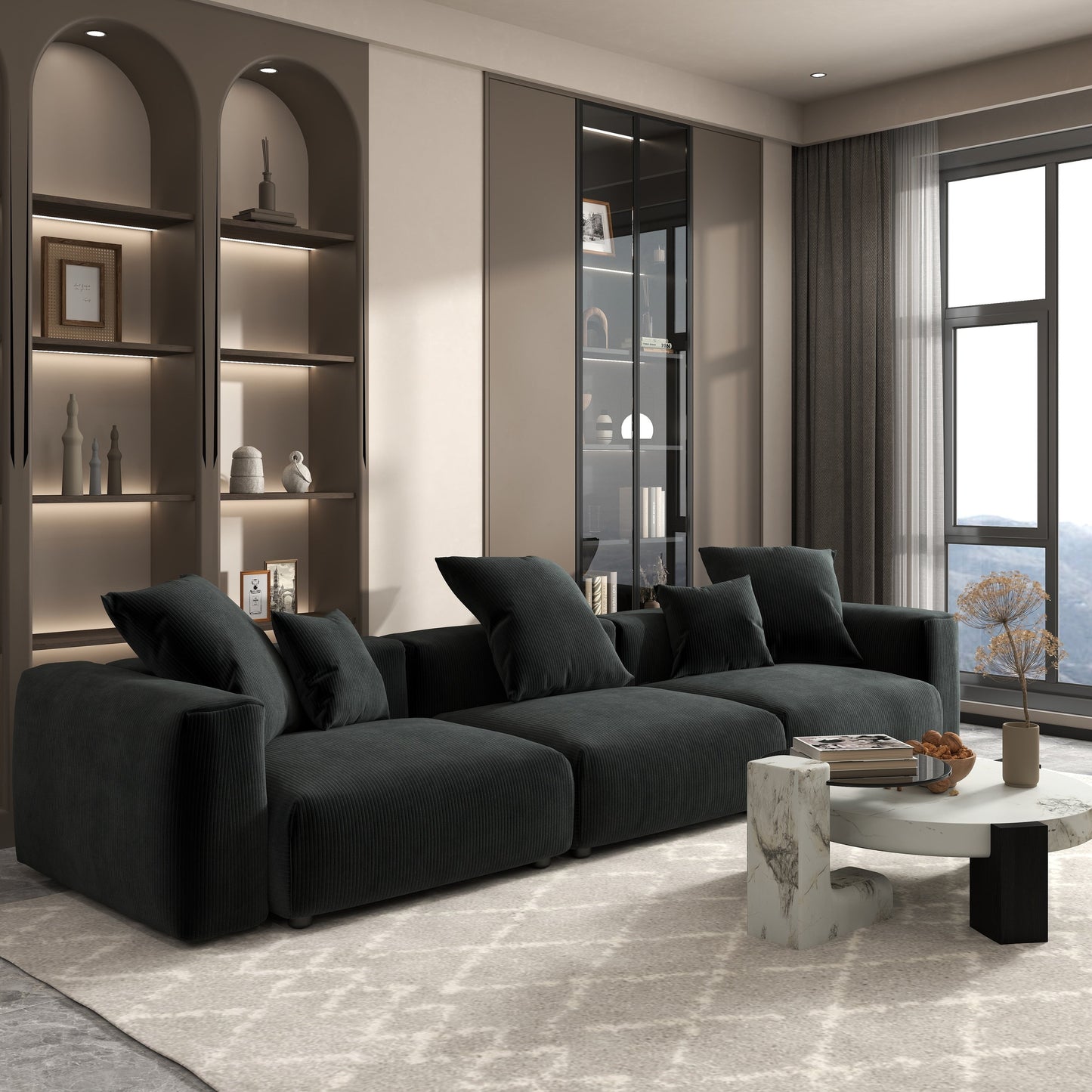 Canapé sectionnel contemporain en velours côtelé 142 Canapé profond classique