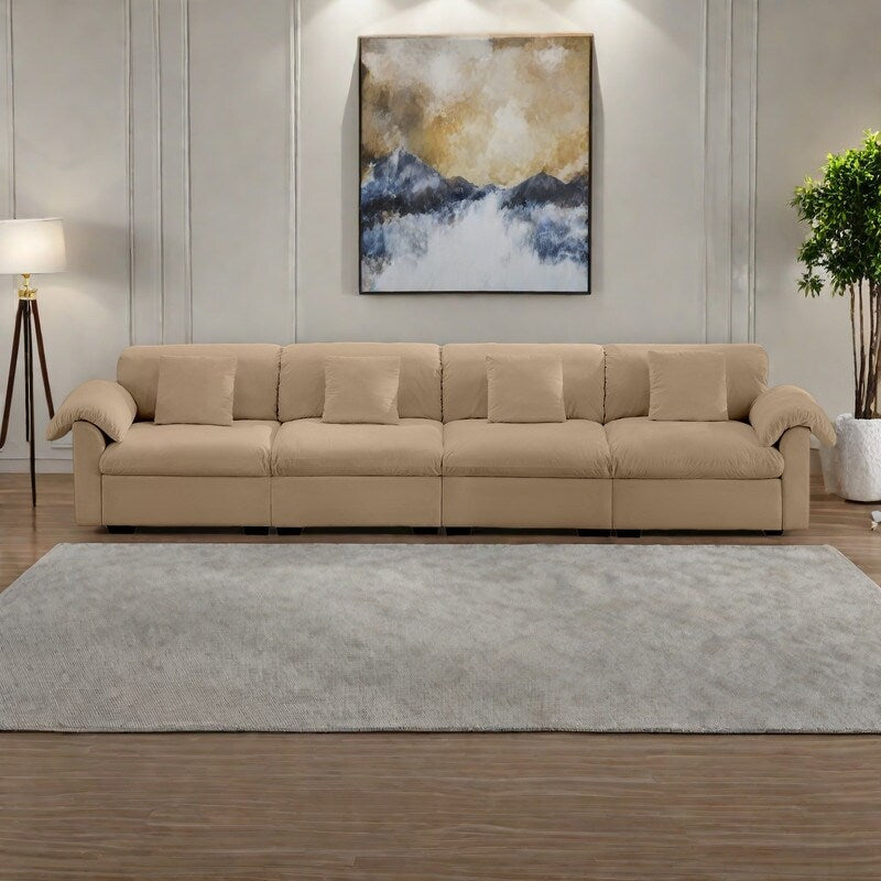 Canapé 4 places surdimensionné en velours 154,7 avec coussins effet nuage et rangements complets