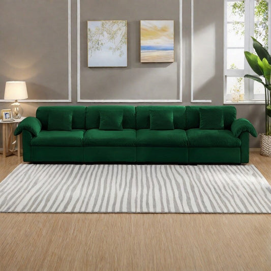 Canapé 4 places surdimensionné en velours 154,7 avec coussins effet nuage et rangements complets