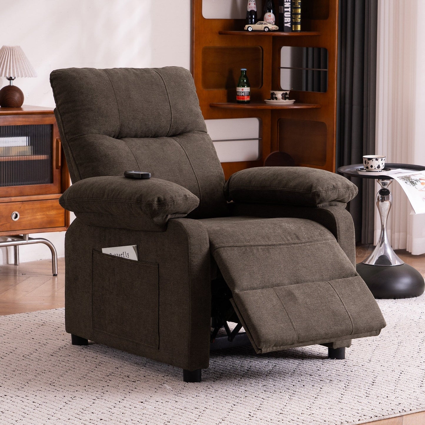 Fauteuil inclinable électrique à 160° pour personnes âgées, avec massage et chauffage à 8 points, tissu chenille doux