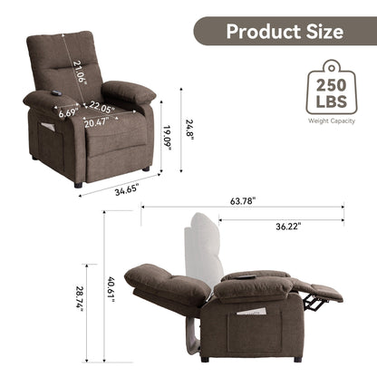 Fauteuil inclinable électrique à 160° pour personnes âgées, avec massage et chauffage à 8 points, tissu chenille doux