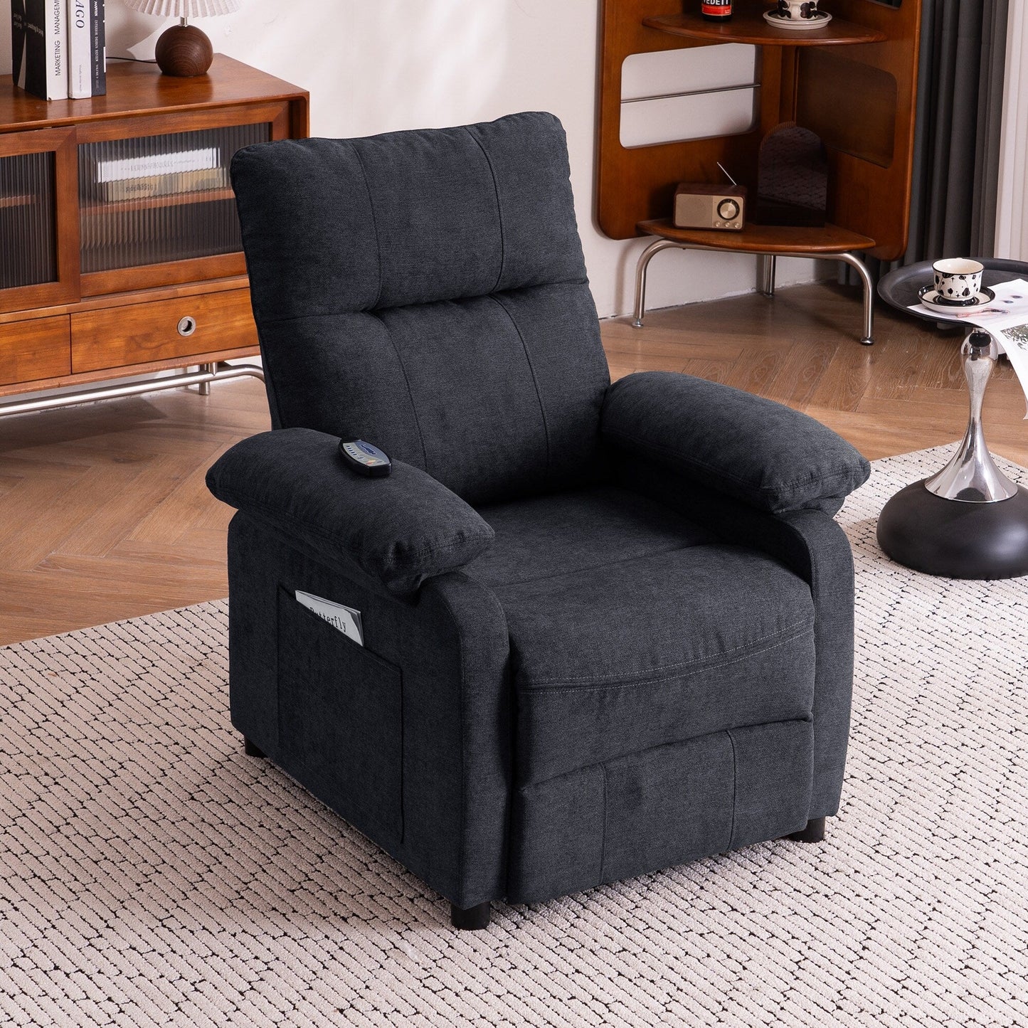 Fauteuil inclinable électrique à 160° pour personnes âgées, avec massage et chauffage à 8 points, tissu chenille doux
