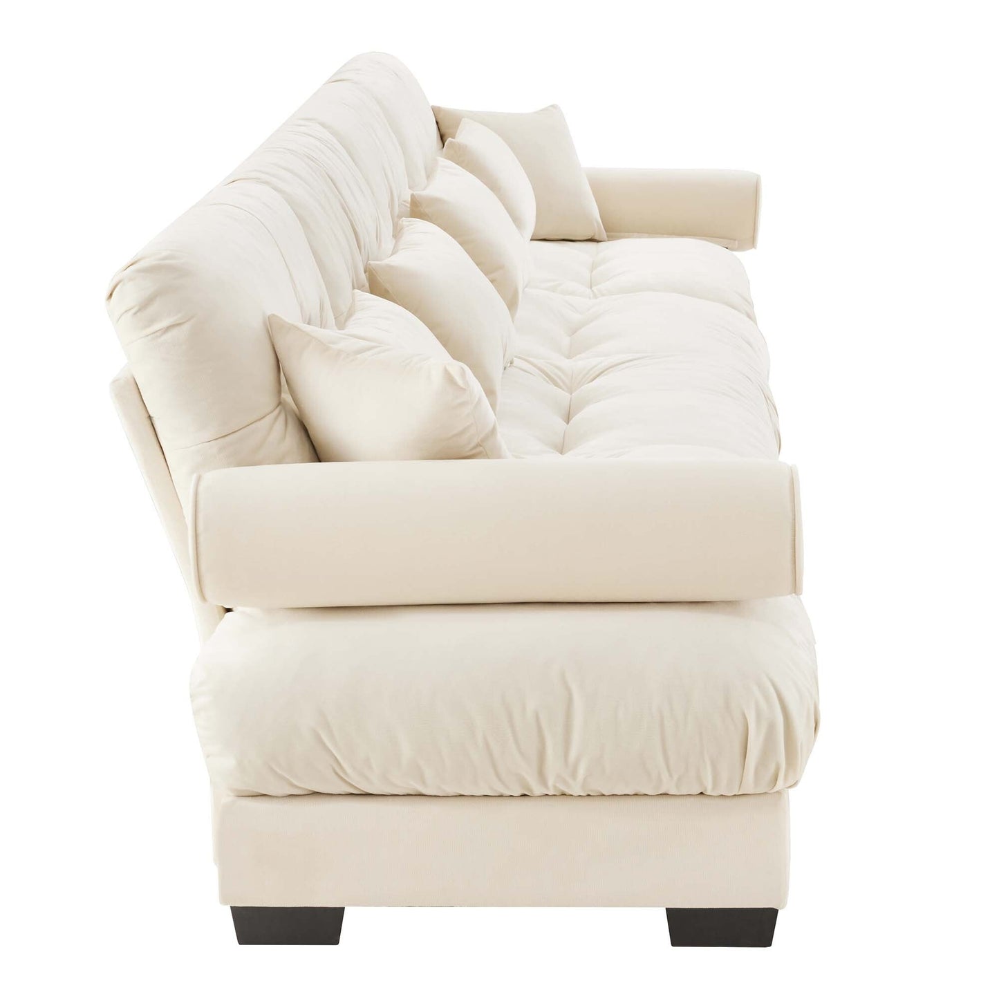 Canapé 4 places en velours 166 avec accoudoirs traversins et coussins en éponge haute résilience