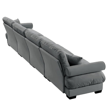 Canapé 4 places en velours 166 avec accoudoirs traversins et coussins en éponge haute résilience