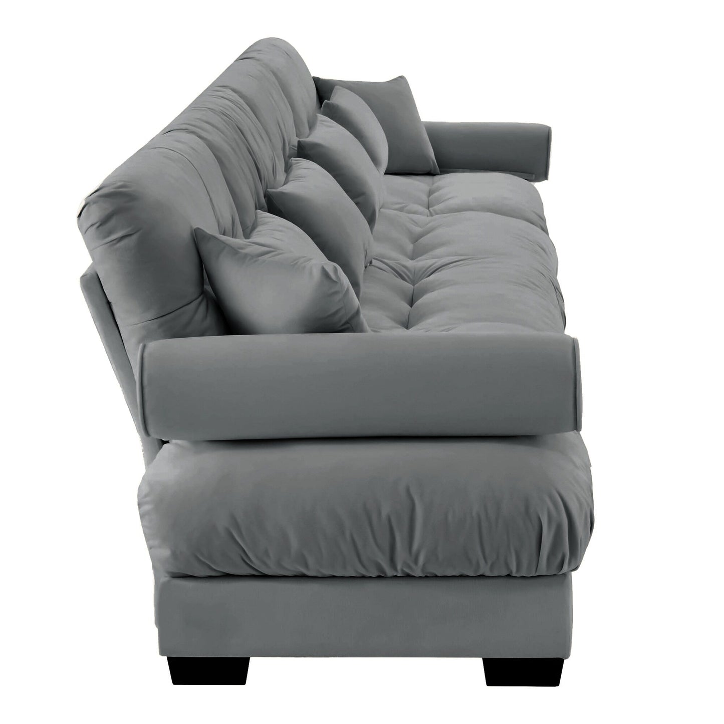 Canapé 4 places en velours 166 avec accoudoirs traversins et coussins en éponge haute résilience