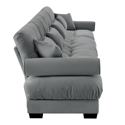 Canapé 4 places en velours 166 avec accoudoirs traversins et coussins en éponge haute résilience