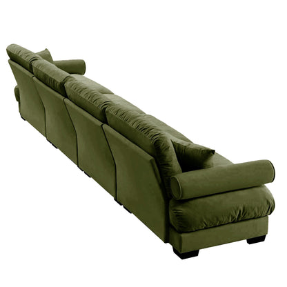 Canapé 4 places en velours 166 avec accoudoirs traversins et coussins en éponge haute résilience