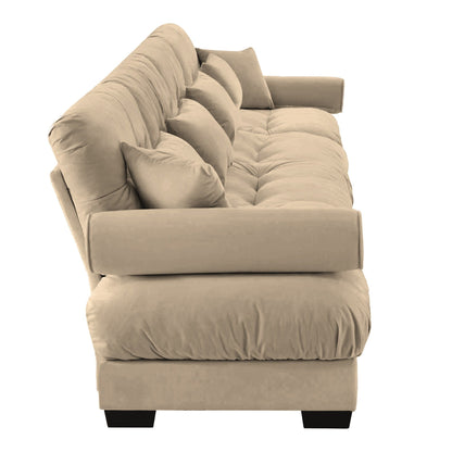 Canapé 4 places en velours 166 avec accoudoirs traversins et coussins en éponge haute résilience