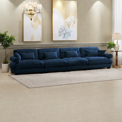 Canapé 4 places en velours 166 avec accoudoirs traversins et coussins en éponge haute résilience