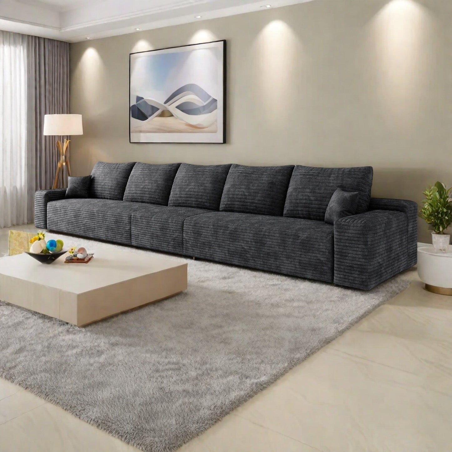 Canapé 6 places en mousse 168Foam - Canapé nuage en velours côtelé moelleux avec fauteuil inclinable et mousse haute résilience