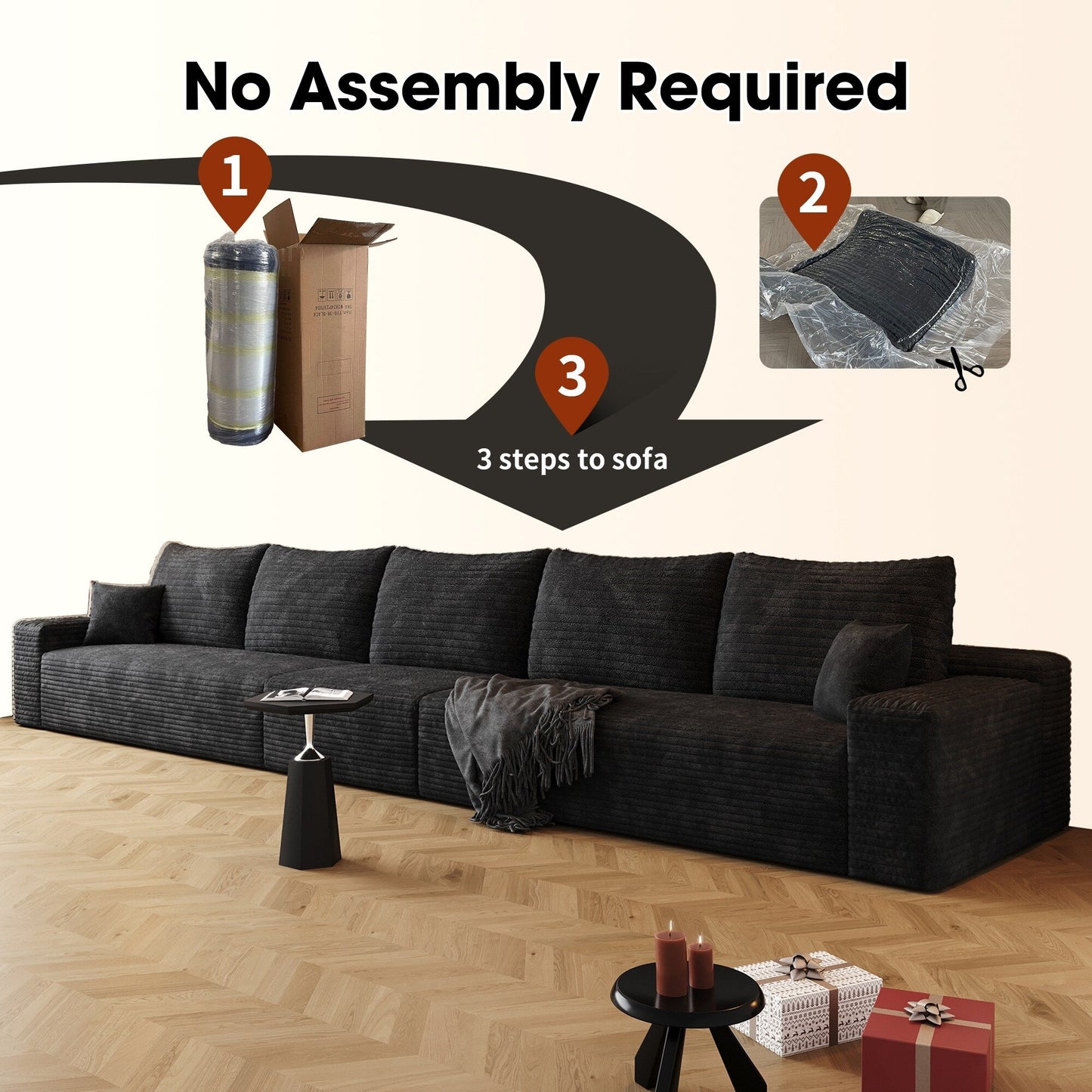 Canapé 6 places en mousse 168Foam - Canapé nuage en velours côtelé moelleux avec fauteuil inclinable et mousse haute résilience