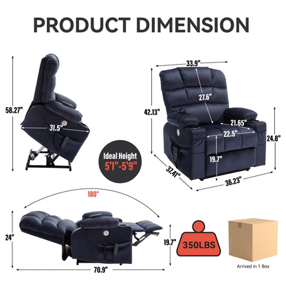 Fauteuil inclinable électrique à 180° avec massage et chauffage, deux porte-gobelets