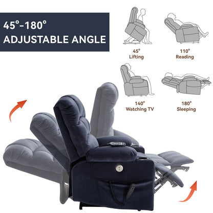 Fauteuil inclinable électrique à 180° avec massage et chauffage, deux porte-gobelets