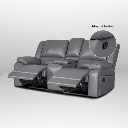 Ensemble de canapés de salon inclinables manuels classiques en similicuir, 2 pièces, avec console et porte-gobelets