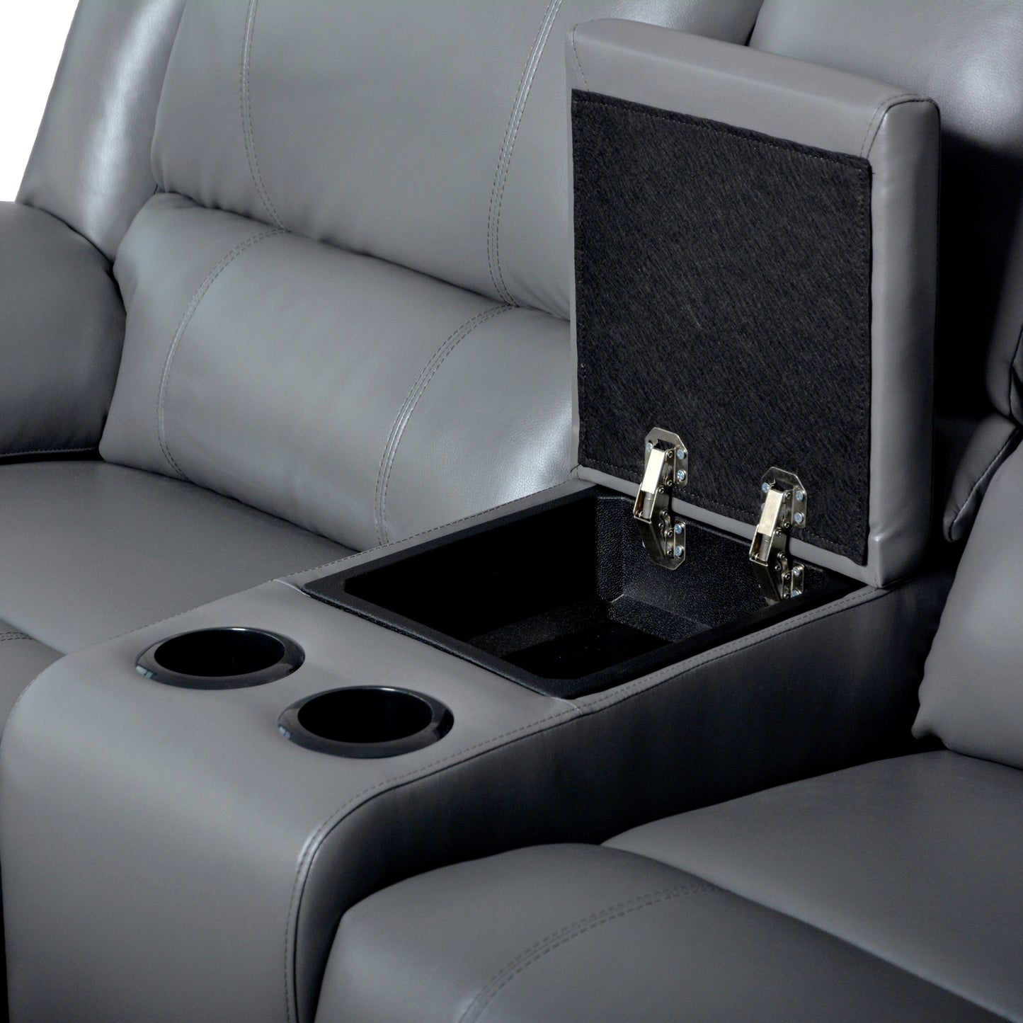 Ensemble de canapés de salon inclinables manuels classiques en similicuir, 2 pièces, avec console et porte-gobelets