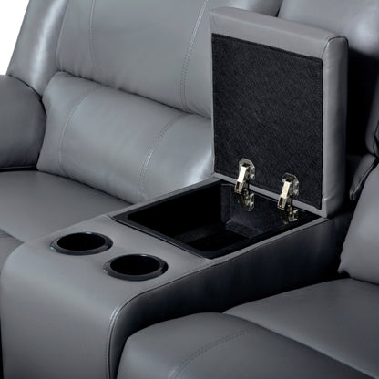 Ensemble de canapés de salon inclinables manuels classiques en similicuir, 2 pièces, avec console et porte-gobelets