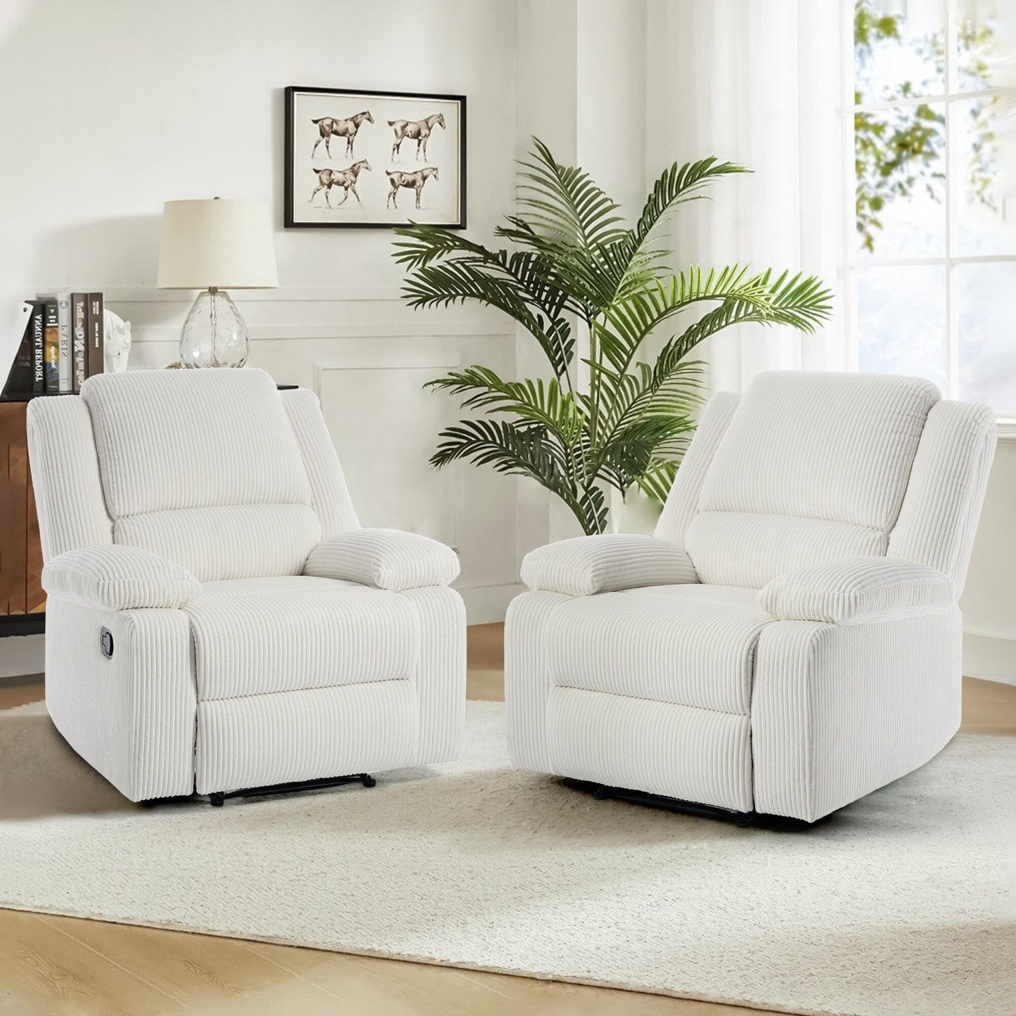 Ensemble de 2 fauteuils inclinables manuels en velours côtelé avec repose-pieds