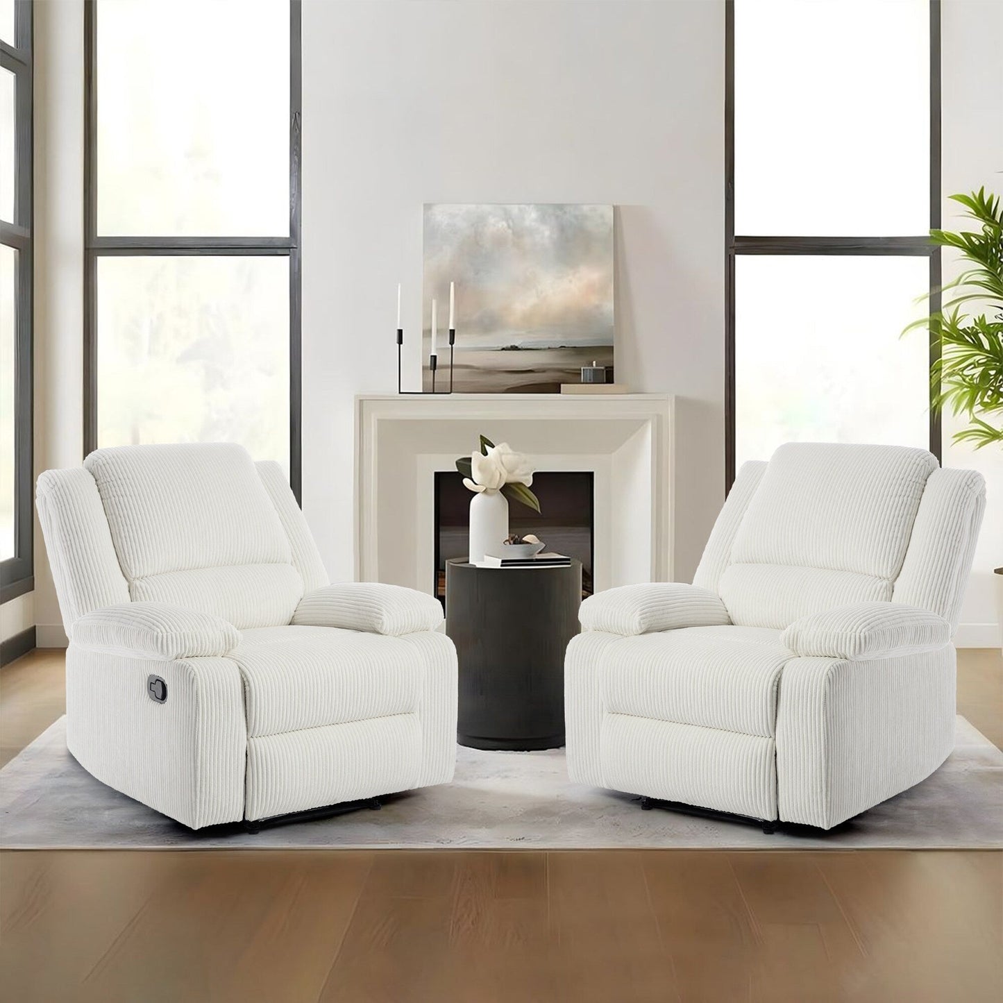 Ensemble de 2 fauteuils inclinables manuels en velours côtelé avec repose-pieds