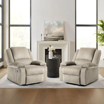 Ensemble de 2 fauteuils inclinables manuels en velours côtelé avec repose-pieds