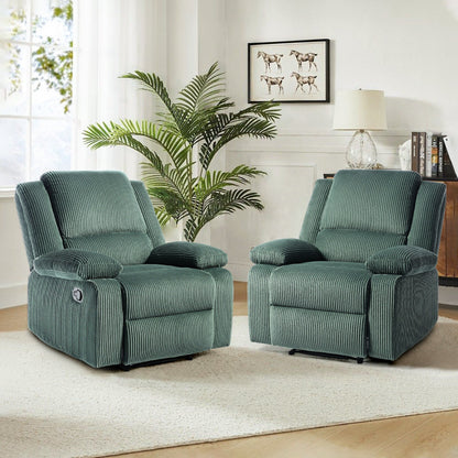 Ensemble de 2 fauteuils inclinables manuels en velours côtelé avec repose-pieds