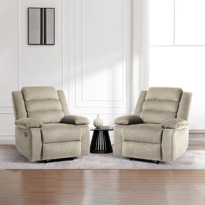 Lot de 2 fauteuils inclinables manuels modernes en velours côtelé, fauteuil d'appoint surdimensionné avec accoudoirs larges