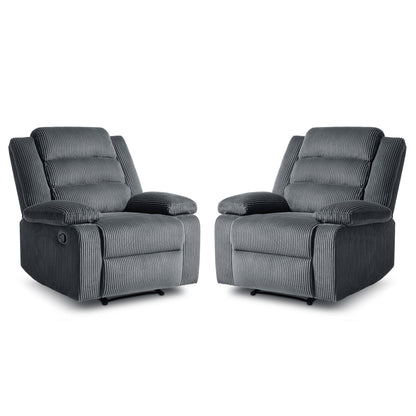 Lot de 2 fauteuils inclinables manuels modernes en velours côtelé, fauteuil d'appoint surdimensionné avec accoudoirs larges