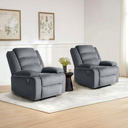 Lot de 2 fauteuils inclinables manuels modernes en velours côtelé, fauteuil d'appoint surdimensionné avec accoudoirs larges