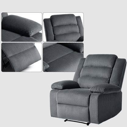 Lot de 2 fauteuils inclinables manuels modernes en velours côtelé, fauteuil d'appoint surdimensionné avec accoudoirs larges
