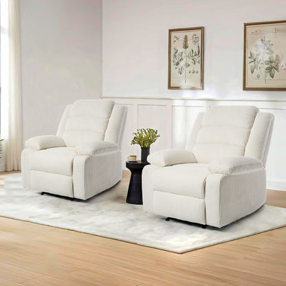 Lot de 2 fauteuils inclinables manuels modernes en velours côtelé, fauteuil d'appoint surdimensionné avec accoudoirs larges