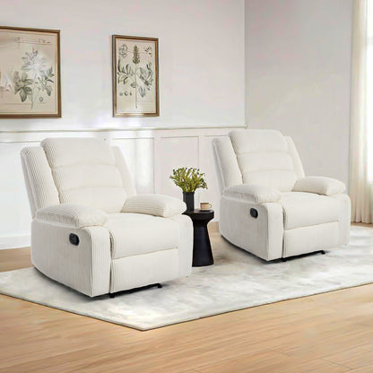 Lot de 2 fauteuils inclinables manuels modernes en velours côtelé, fauteuil d'appoint surdimensionné avec accoudoirs larges