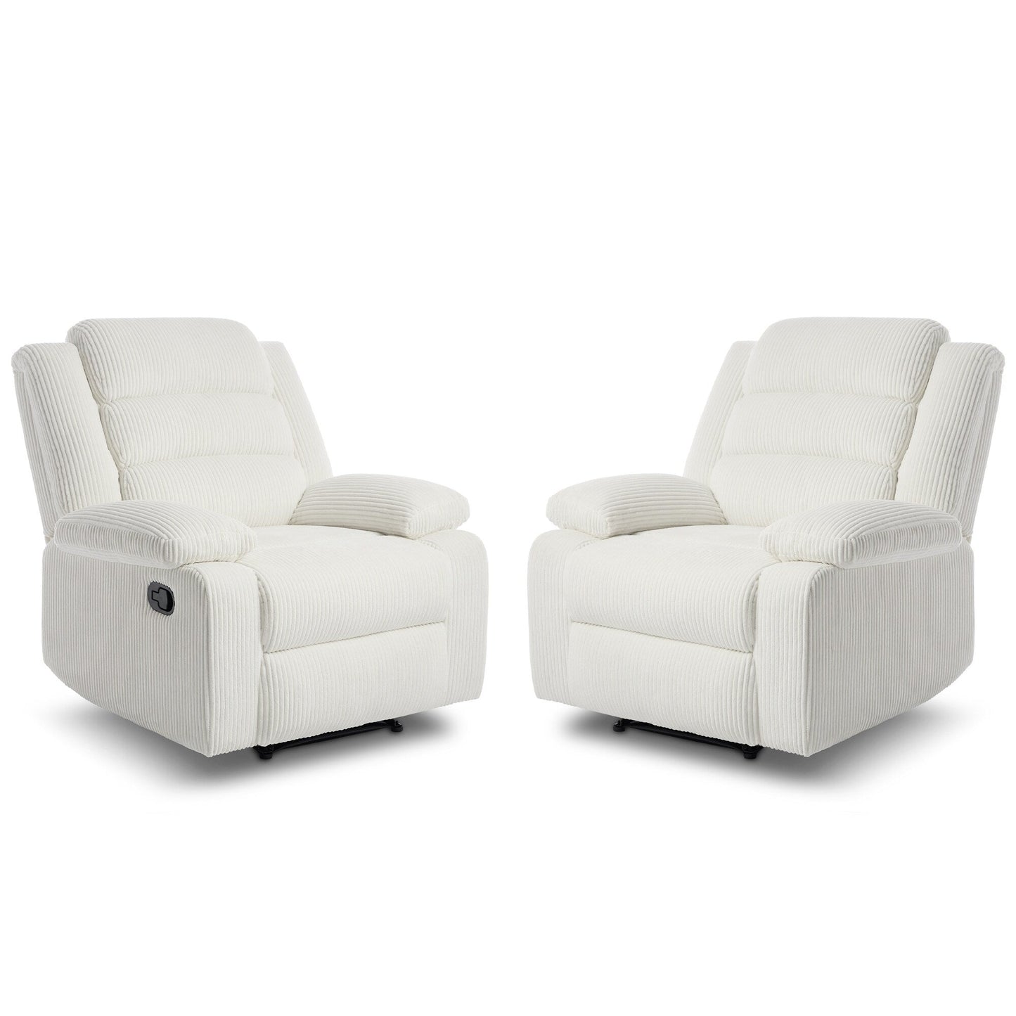 Lot de 2 fauteuils inclinables manuels modernes en velours côtelé, fauteuil d'appoint surdimensionné avec accoudoirs larges