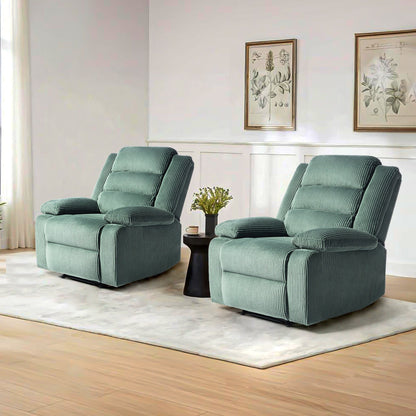 Lot de 2 fauteuils inclinables manuels modernes en velours côtelé, fauteuil d'appoint surdimensionné avec accoudoirs larges