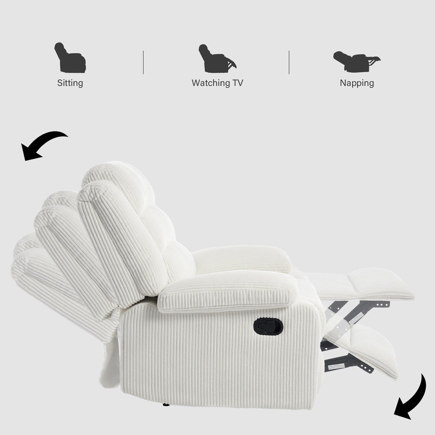 Lot de 2 fauteuils inclinables manuels modernes en velours côtelé, fauteuil d'appoint surdimensionné avec accoudoirs larges