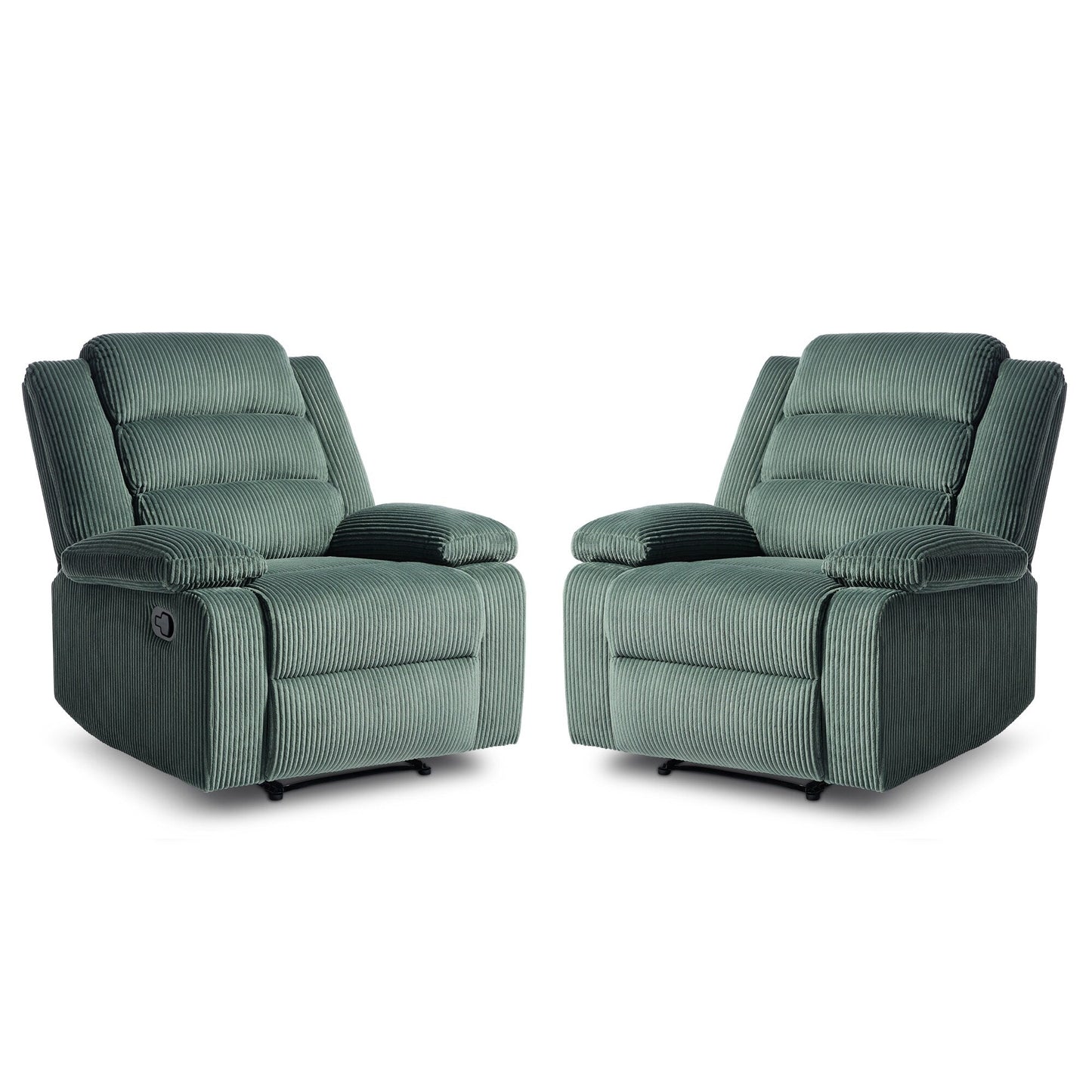 Lot de 2 fauteuils inclinables manuels modernes en velours côtelé, fauteuil d'appoint surdimensionné avec accoudoirs larges