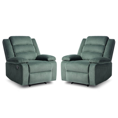 Lot de 2 fauteuils inclinables manuels modernes en velours côtelé, fauteuil d'appoint surdimensionné avec accoudoirs larges