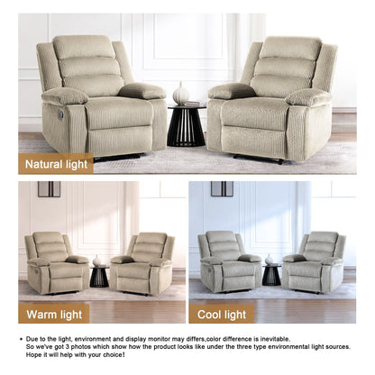 Lot de 2 fauteuils inclinables manuels modernes en velours côtelé, fauteuil d'appoint surdimensionné avec accoudoirs larges