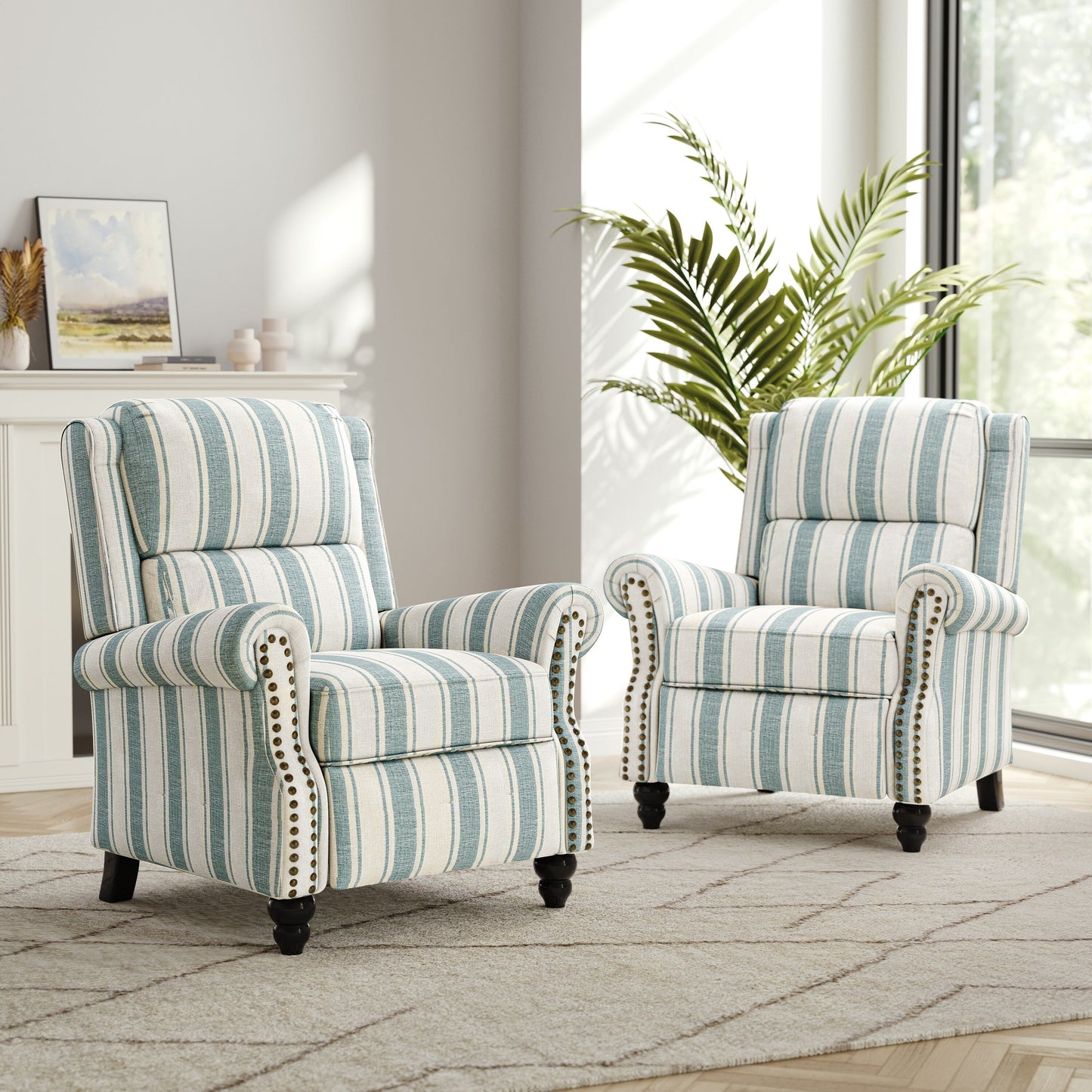 Ensemble de 2 fauteuils inclinables rembourrés avec tête de clou