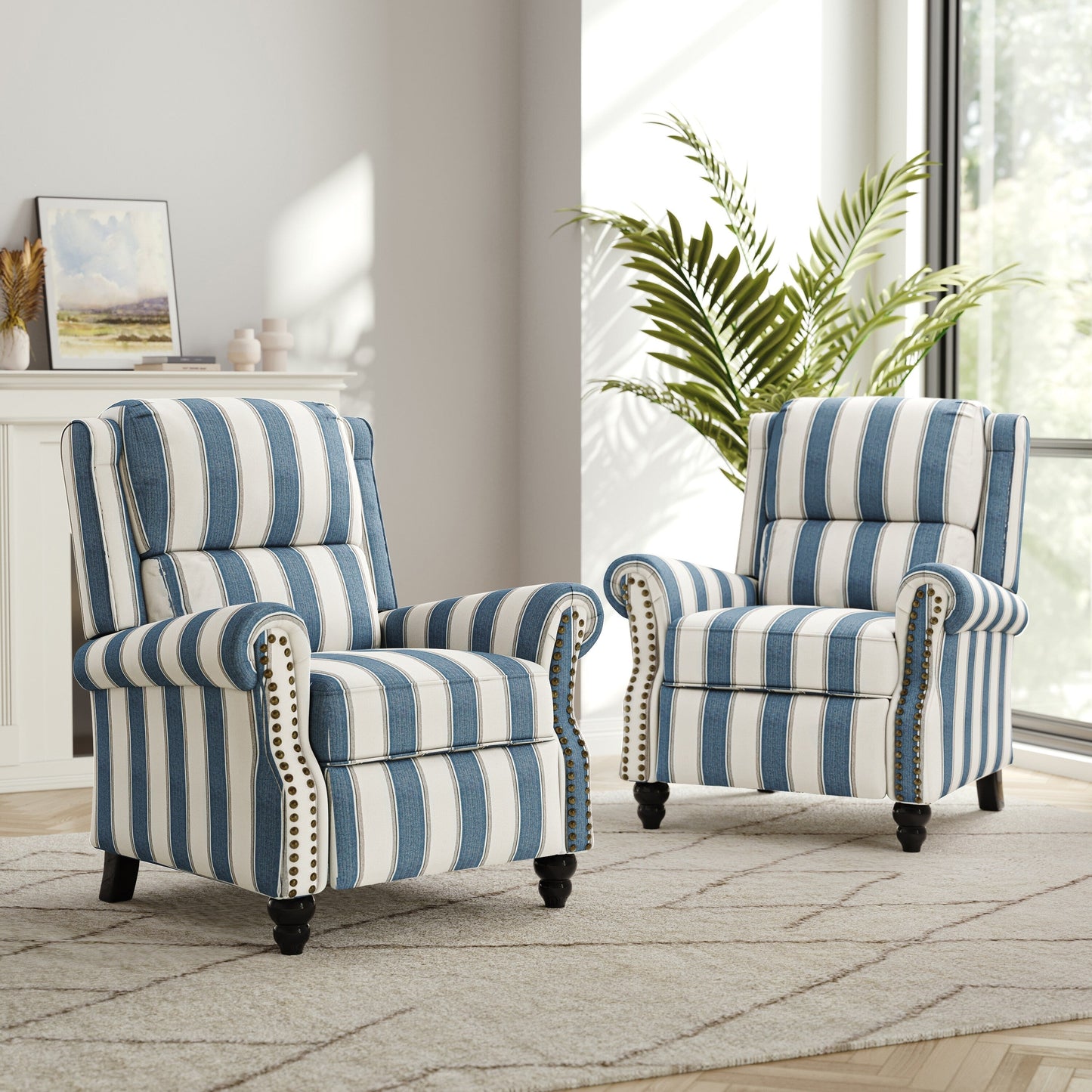 Ensemble de 2 fauteuils inclinables rembourrés avec tête de clou