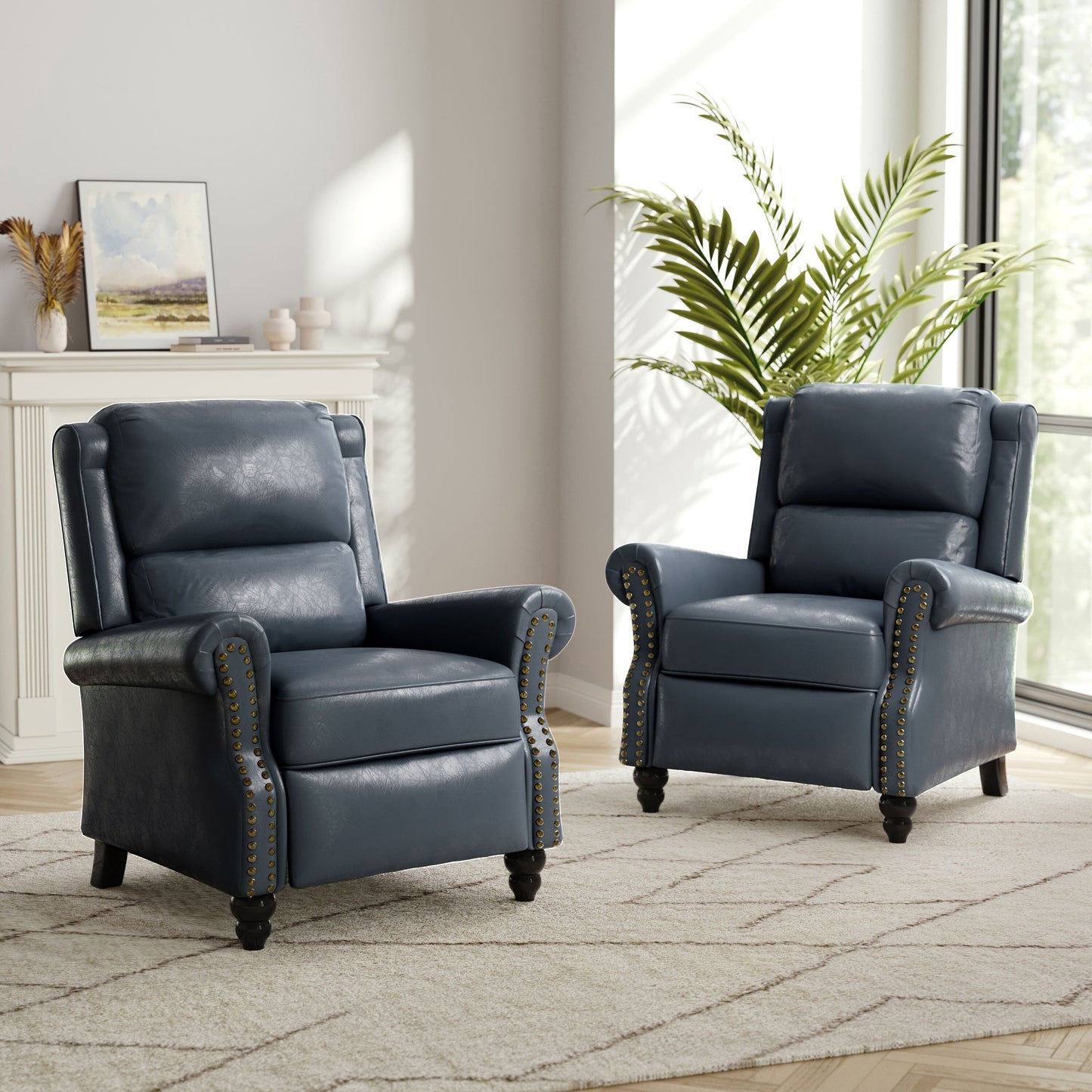 Ensemble de 2 fauteuils inclinables rembourrés avec tête de clou