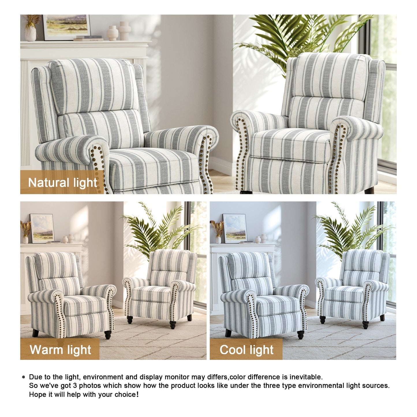 Ensemble de 2 fauteuils inclinables rembourrés avec tête de clou