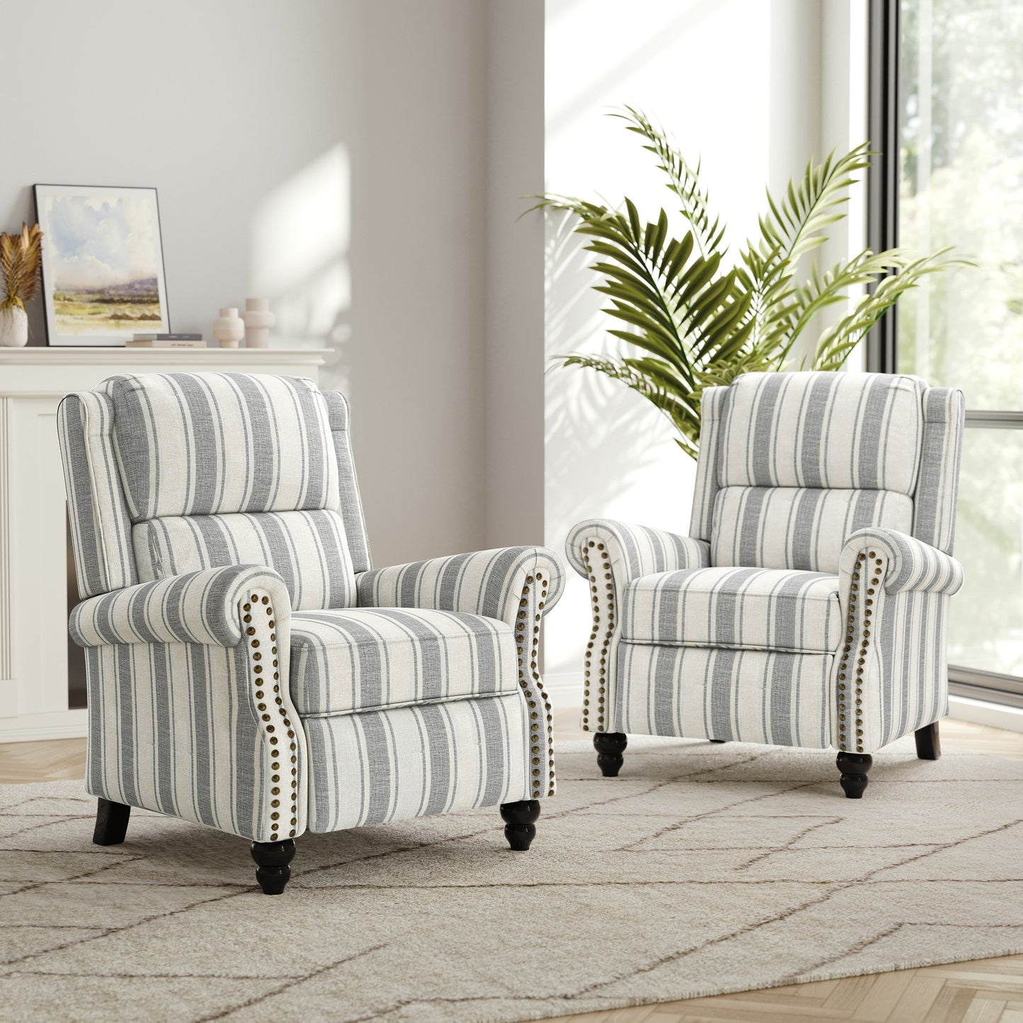 Ensemble de 2 fauteuils inclinables rembourrés avec tête de clou