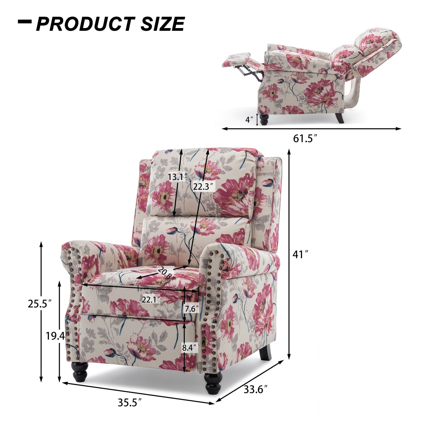 Ensemble de 2 fauteuils inclinables rembourrés avec tête de clou