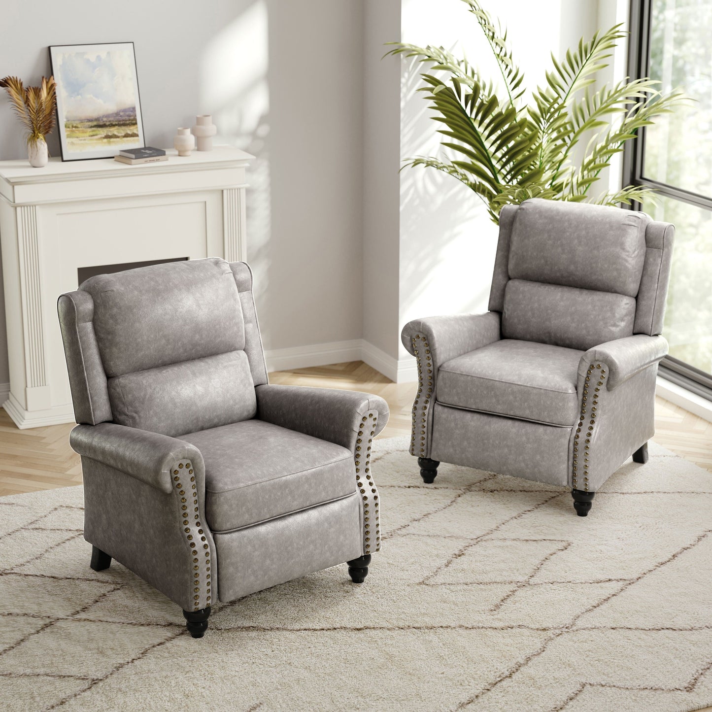 Ensemble de 2 fauteuils inclinables rembourrés avec tête de clou