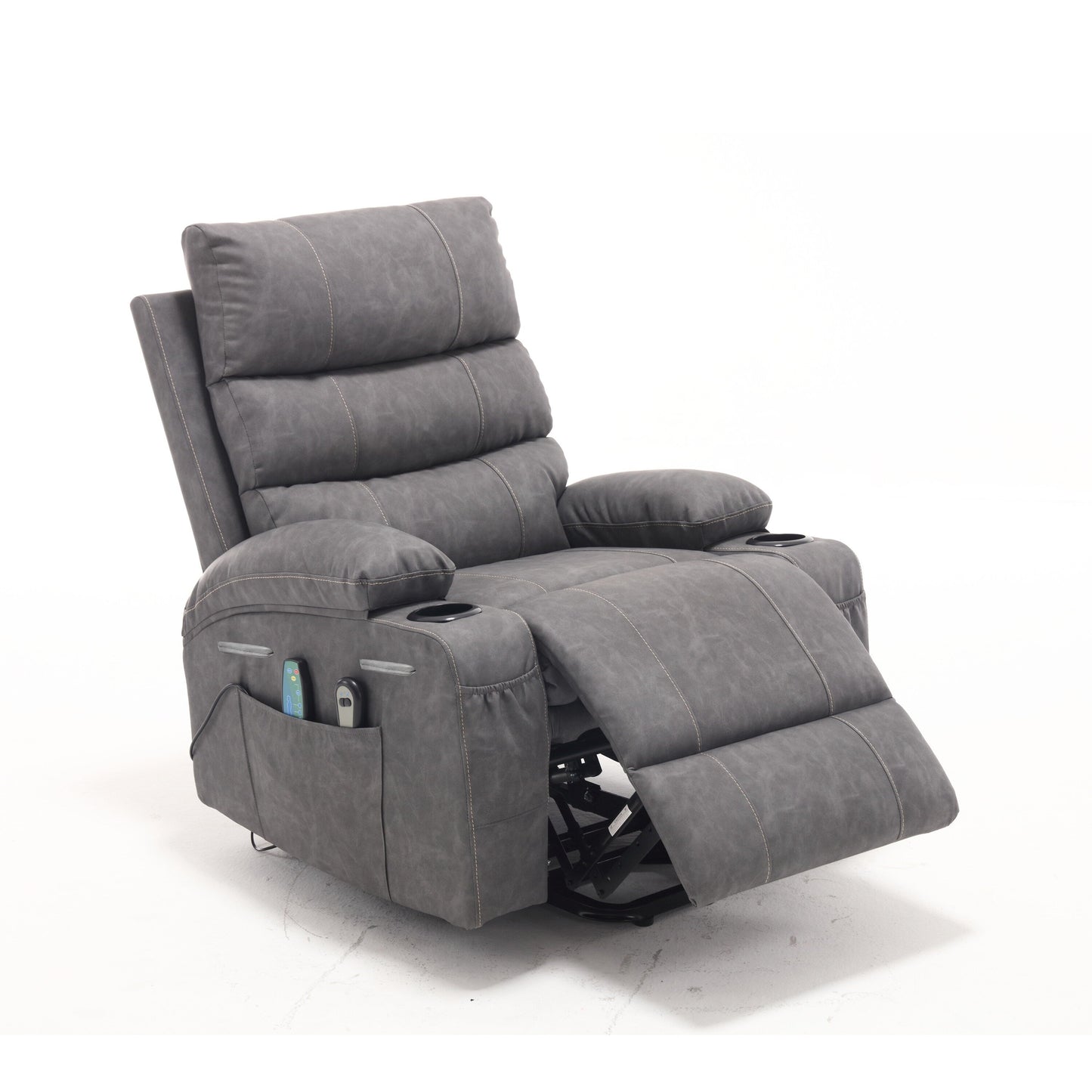 Fauteuil inclinable électrique de 21 pouces de large pour personnes âgées, massage lombaire à 8 points, chauffage, télécommande, poches latérales, porte-gobelets